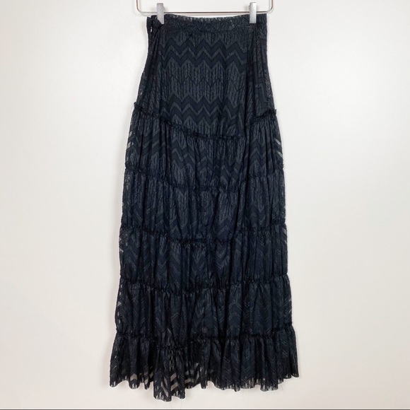 Free People Tiered Ruffle Maxi Skirt Black XS - Picture 3 of 3